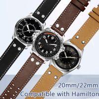 ♤▲ 20/22 มม.สายหนังแท้สำหรับ Hamilton Khaki Field Aviation นาฬิกาผู้ชายทหาร Rivet สร้อยข้อมือ H70595593 H70655733