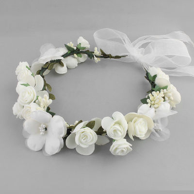 Floral Crown Accessories Women Band Girl Headband Ribbon Flower Wreath Bride