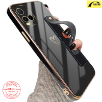 【NANU】Soft Electroplated เคสสำหรับ VIVO Y21S Y33S Y21 2021กับหัวใจแห่งความรักที่น่ารักขาตั้งสายคล้อง Anti-Falling ฝาหลัง