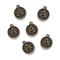 BeeBeecraft 1 Set Alloy Pendant Cabochon Settings For Enamel Flat Round with Alphabet Antique Bronze 14x12x2mm Hole: 1.5mm; 26pcsset for Crafts and Jewelry Making