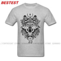 Men Tops &amp; Tees Grey T Shirt Wolf T-shirt Dream Catcher Tribal Tattoo Design Clothes Vintage Animal Art Design Cotton Shirt