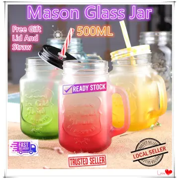 Mason Jar Mugs with Handles & Lids Straws Glasses Drinking Jars Coffee Cups  Gift