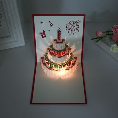 3D Pop Up Birthday Cards LED Warming Music Birthday Cake Greeting Cards