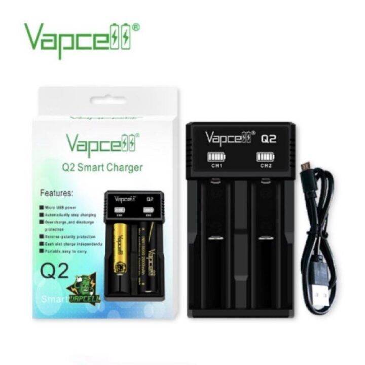 เครื่องชาร์จถ่านvapcell-q2-อุปกรณ์ชาร์จ-ชาร์จพร้อมกันได้-2-ก้อน-รองรับหลายขนาด