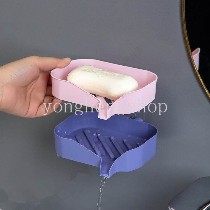 creative-punch-free-soap-box-wall-mounted-drain-soap-tray-dish-toiletries-organizer-storage-sponge-holder-bathroom-supply