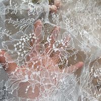 Off White Net Flowers Lace Fabric with Sequins Allover Shiny  1.5 Meters Wide High Quality Lining Fabric 1M Free Shipping Promot Fabric  Material