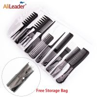 Leeons New 10Pcs Black Professional Combs Hairdressing New Tail Comb Carbon Anti Static Comb Hair Cutting Comb Free Storage Bag