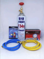 Refrigerant R134A น้ำยาแอร์ R134A (ชุดพร้อมใช้งาน)ประกอบด้วยน้ำยาแอร์R134a,1กระป๋อง1000g+วาล์วหัวเปิดปิดน้ำยา+เกจเดี่ยว+สายชาร์จน้ำยาแอร์ 2เส้น+คอปเปอร์R134a Refrigerant R134A