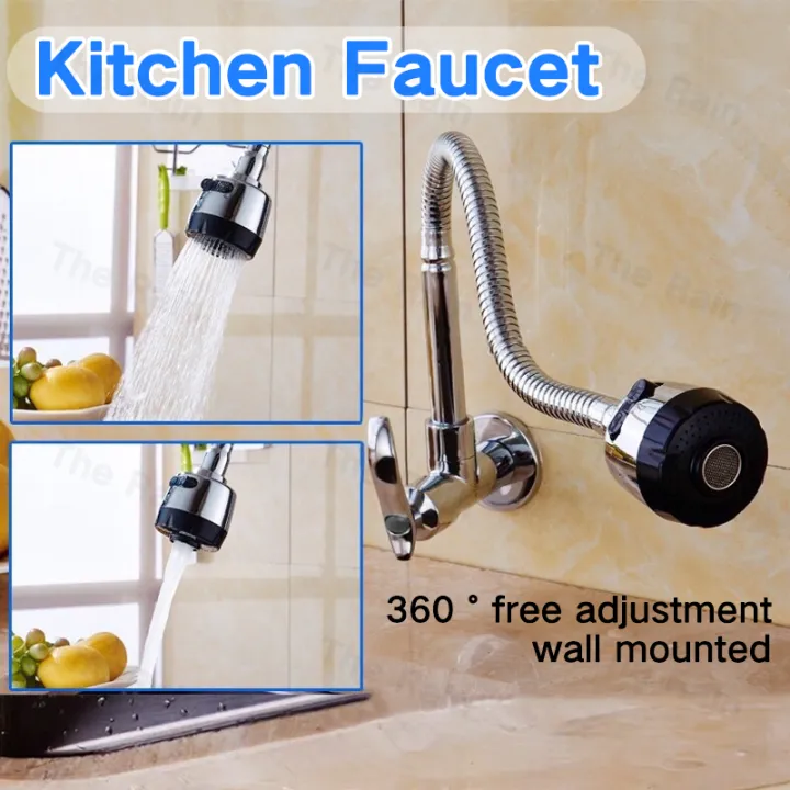 Wall Mounted Faucet Kitchen Faucets Stainless Steel Adjustable 360