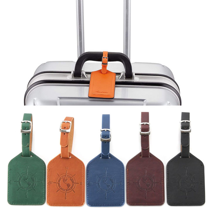 Women Men PU Leather Luggage Tag Suitcase Identifier Label Baggage
