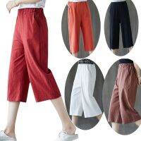 COD DSFGREYTRUYTU M-4XL Shorts women knee length Homwear Cotton Casual Loose Wide Leg Straight Ladies Comfy BeachSummer Home Wear Short Pant Solid Color Plus Size White Black Maroon Dark Blue Big Size