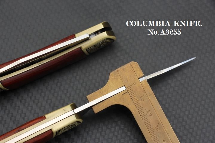 มีดพับทรงคลาสสิค-columbia-no-a3255-ด้ามไม้แท้-ทองเหลืองแกะลายไม้เลื้อย