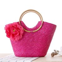 Summer Beach Bag Rattan Handle Bag Flower Hand Straw Women Handbags