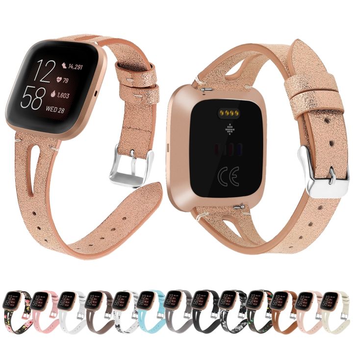 สำหรับ-fitbit-versa-2สายนาฬิกาข้อมือหนังเปิดตรงกลาง-สีชมพู