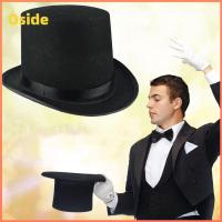 OSIDE ผ้าผ้าทอ หมวกด้านบนสีดำ อุปกรณ์เสริมเครื่องแต่งกาย สง่างามเรียบหรู หมวกนักมายากล ของใหม่ ชุดเดรสสีเข้ม หมวกสุภาพบุรุษ การแสดงบนเวที