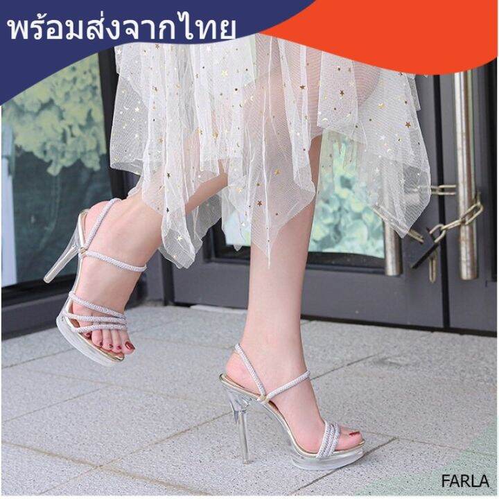 farla-พร้อมส่งจากไทย-รองเท้าส้นสูงแบบเปลือยส้น-สูง-5-นิ้ว-เสริมหน้า-1-นิ้ว-mule-งานสวย-ส้นแก้วสายประดับเพชร-รหัส1986-1