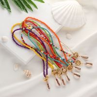 OKDEALS Vinatge Boho เครื่องประดับ Cowrie ธรรมชาติที่มีสีสันลูกปัด Choker เปลือกหอยโซ่สีเทอร์คอยซ์จี้สร้อยคอสร้อยคอ