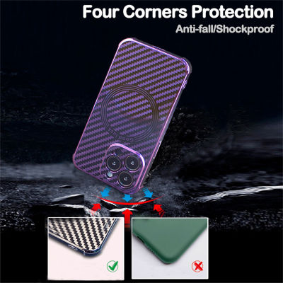 Business Carbon Fiber Phone Case for 13 12 11 Pro Max Camera Protection Wireless Magnetic Charging Shockproof Cover