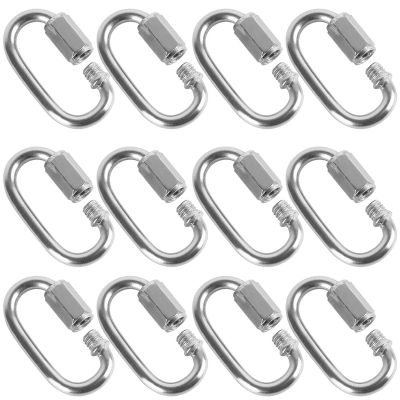 12 Pcs Quick Link M4 4MM Stainless Steel Chain Connector,Heavy Duty D Shape Locking Looks for Carabiner, Max.Load 500 Lb