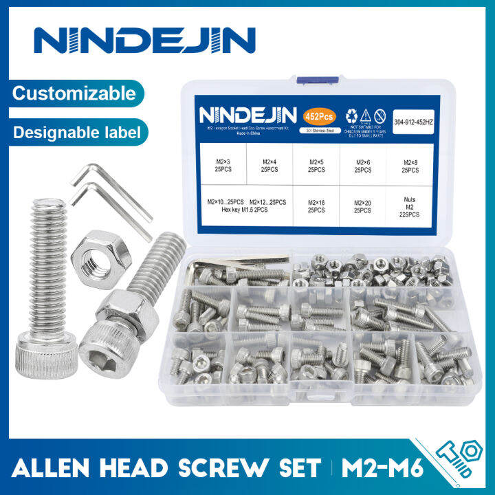 Nindejin Hex Hexagon Socket Cap Head Screws Set Allen Head Screw Kit M2 M25 M3 M4 M5 M6 3062