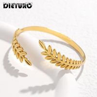 DIEYURO 316L Stainless Steel Leaf Cuff Bracelet For Women Girl New Trend Adjustable Bangle Non-fading Jewelry Gift Party Pulsera