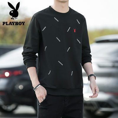 Playboy เสื้อกันหนาวผู้ชาย,เสื้อยืดทรงหลวมเทรนด์ใหม่สำหรับฤดูใบไม้ผลิและฤดูใบไม้ร่วง