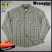 Wrangler®แท้ อก 51 เสื้อเชิ้ตผู้ชาย แรงเลอร์ สีครีม เสื้อแขนยาว เนื้อผ้าดี เสื้อยีนส์บาง เสื้อวินเทจ