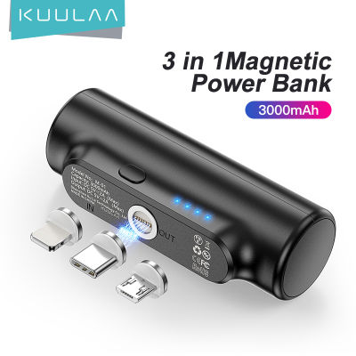 KUULAA 3000mAh Mini Magnet Portable Charging 3 In 1 Magnetic Black For Xiaomi MI IPhone