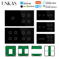 UNKAS Modules DIY Free Combination 2 3 4 5 6 7 8 Gang EU Wifi Touch On Off Smart Switch Black Glass 157mm Panel Outlet