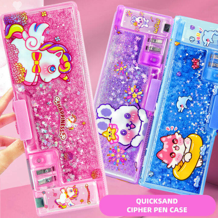 Password Lock Glitter Stationery Box Girl Cartoon Children Pencil Case