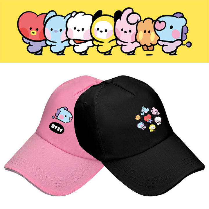 kawaii-bt21-minini-อะนิเมะ-kpop-rj-koya-sun-หมวกเบสบอลหมวก-chimmy-cooky-shooky-mang-น่ารักฤดูร้อนชายหาดผู้ชายผู้หญิงครีมกันแดดหมวก