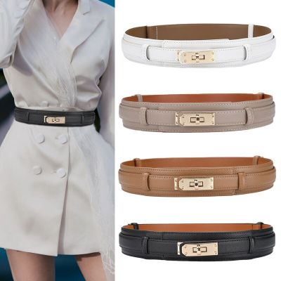 Metal Lock Leather Ladies Belt Luxury Design High Quality Branded Girdle Fashion Casual Versatile Dress Elegant Corset Belt