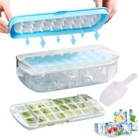 Press Type Ice Cube Maker Silicone Ice Tray Making Mold with Lid Creative Storage Box Square Cubic Container Bar Kitchen Gadgets Ice Maker Ice Cream M