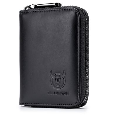 BULLCAPTAIN Leather Men Wallet Card Pack Zipper Card Case Holder Credit Card Bag Short Coin Purse