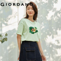 GIORDANO Women Refuse Anxiety Series T-Shirts 100% Cotton Tee Crewneck Short Fashion Print Casual Summer Tshirts 99393098