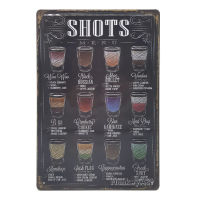 ป้ายสังกะสีวินเทจ Drink Shots Menu (ปั๊มนูน)