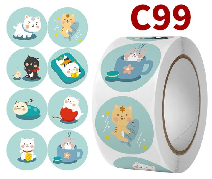 500-roll-smiley-face-sticker-childrens-bonus-sticker-seal-sticker-round-cartoon-animal-sticker-cute-cat-teacher-bonus-sticker