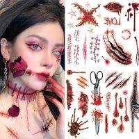 Halloween Temporary Tattoo Stickers Waterproof Lasting Realistic Horror Bloody Scar Wound Party DIY Body Art Decoration Stickers