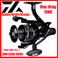 New 19KG Max Drag Double Brake Design Fishing Reel Super Strong Carp Fishing Feeder Spinning Reel Spinning Wheel Rod Combo