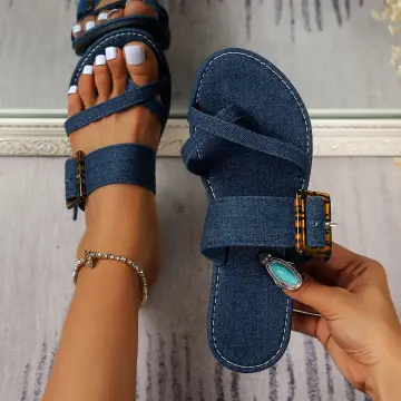 Size 8 Womens Handmade Sandals Blue Jean Flip Flop Summer Sandals