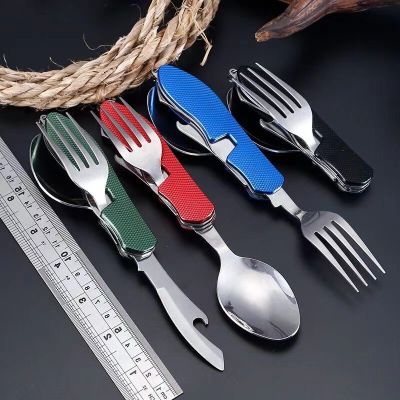 Stainless Steel Traveling Tablewa Portable Multifunction Folding Cutlery Knife Fork Spoon Outdoor Sports Camping Picnic Hot Sale Flatware Sets