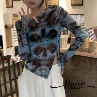 【On Clearance】OnlyWomen´s Print Long Sleeve Graphic Print Side Split Blouse