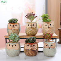 AERJ 6PCS Owl Shape Ceramic Succulent Pots No Deformation Pretty Flower Pot for Landscaping or Gardening Decor