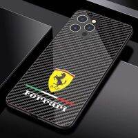 เคสสำหรับไอโฟนโทรศัพท์กันกระแทก Ferrari 14 /Pro/plus/Pro Max/ 13/12/11-กระจกป้องกัน