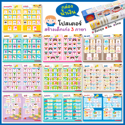 ชุดโปสเตอร์สร้างเด็กเก่ง 3 ภาษาอังกฤษ-จีน-ไทย (กล่องน้ำเงิน)