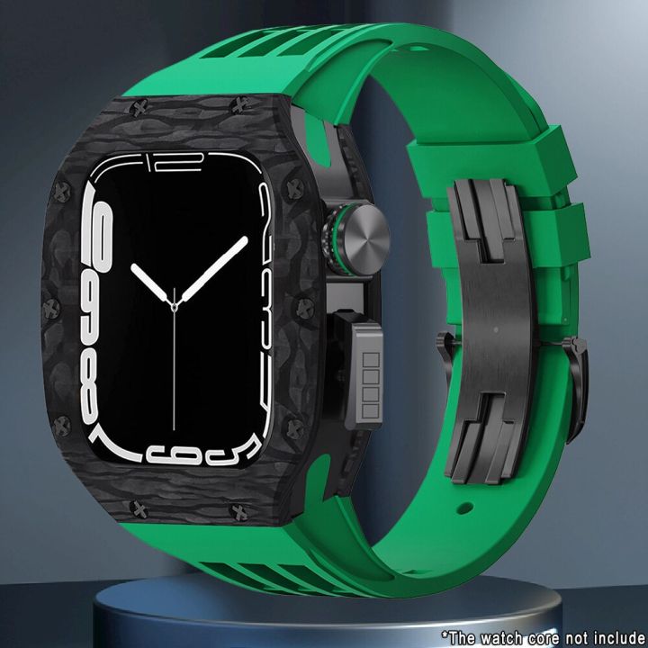สายเคสคาร์บอนไฟเบอร์สำหรับนาฬิกา-apple-45มม-44มม-ชุดแต่งสุดหรูสำหรับ-i-watch-series-8-7-6-5-4-se-fuorubber-sports-strap-ไม่รวมนาฬิกา
