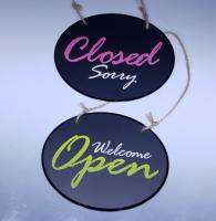 ป้าย open เขียวตองสด - closed ชมพูบายเย็น วงรี