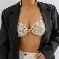 Sexy Imitation Pearl Top Chest Bra Lingerie Chain Women Summer Bikini Elegant Festival Nightclub Body Jewelry Y2K Accessories