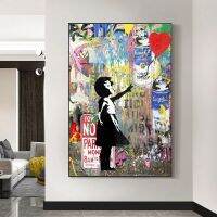 Banksy Art Canvas Painting: Girl Holding Balloons - Graffiti Art For Kids Room Wall Decor