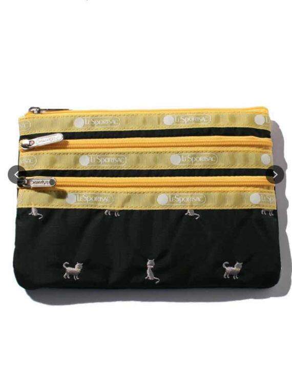 lesportsac-2023-7158คลัทช์ซิปสามชั้นกระเป๋าเครื่องสำอางปักลายแมว